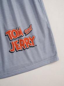 TOM & JERRY X SHEIN Men's Cartoon Print T-Shirt And Shorts Set - White - View 7
