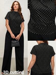 Comfylo Top de Talla Grande con Corte 3D Plisado y Ajuste Ceñido - Blanco y Negro - Ver 1
