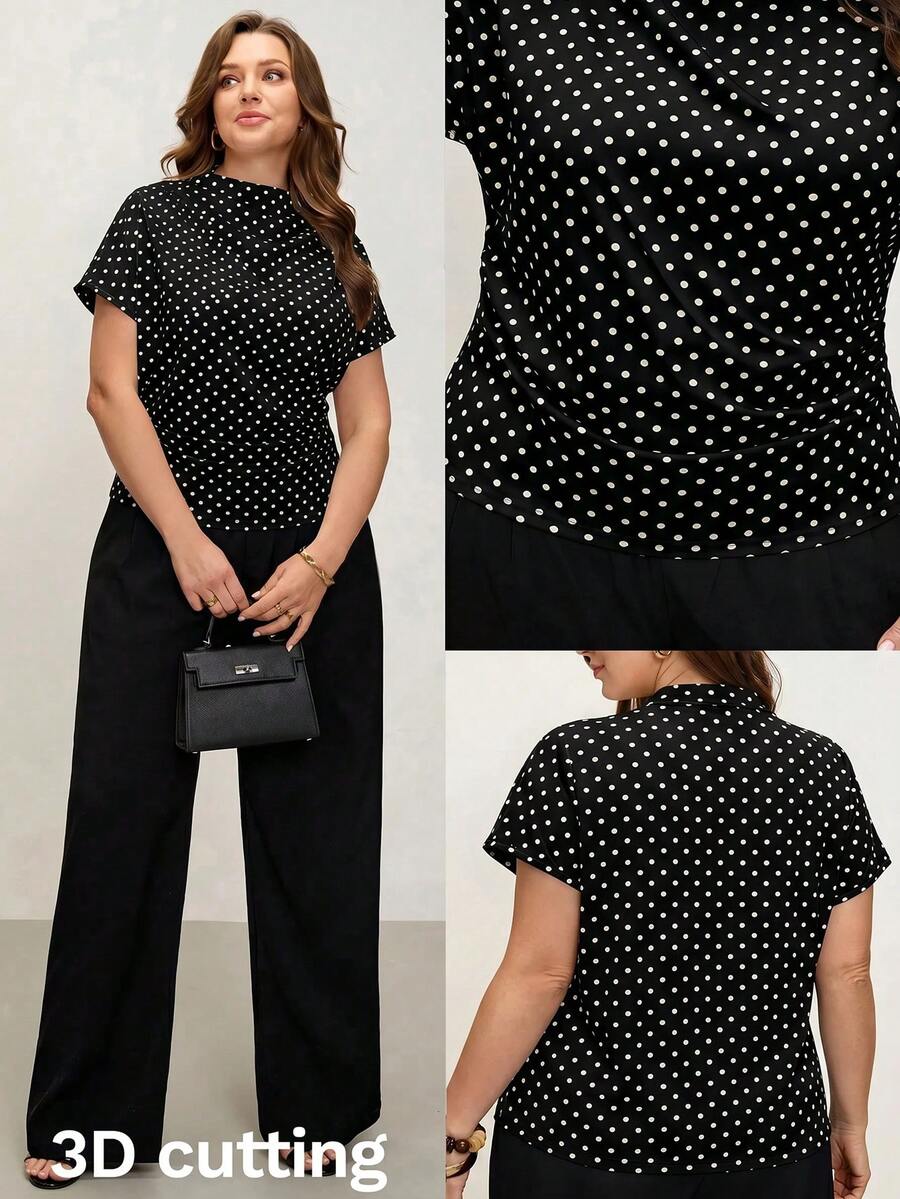 Comfylo Top de Talla Grande con Corte 3D Plisado y Ajuste Ceñido - Blanco y Negro - Ver 1