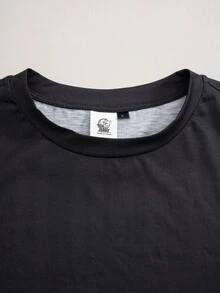 TOM & JERRY X SHEIN Men's Slogan Print Crew Neck Short Sleeve Casual T-Shirt - Black - View 3