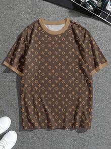 Manfinity Dauomo Kaos Pria Lengan Pendek Kasual Leher Bulat dengan Cetakan Huruf - Aprikot - View 3
