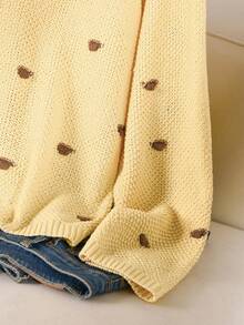 CosyJoli Plus Size Elegant French Style 3D Polka Dot Knit Cardigan Sweater Yellow Autumn/Winter Top For Women - Yellow - View 5