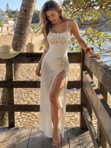 Bonvoyette Spring/Summer Girls Vacation Influencer Solid Color Starfish Design One-Piece Swimwear With Beach Cover-Up Set - Apricot - View 5