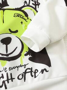 SHEIN Kids Men's Casual 2 Pieces Sweatshirt And Joggers Set With Fun Bear Print For Everyday Wear Back To School Green Autumn - Multicolor - View 4