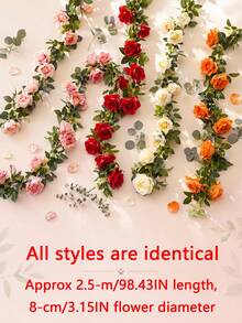 1Pc Large 10 Heads Artificial Rose Vine Garland, Lifelike Plastic Fake Floral Vine, Flexible Winding Greenery For Living Room, Air Condition & Heating Pipe Cover, Ceiling Hanging Decoration - Multicolor - View 8
