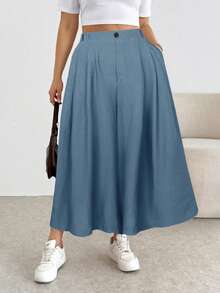 Shapeblank Pantalones de pierna ancha de unicolor versátiles y casuales de talla grande - Azul - Ver 4