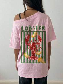 SHEIN EZwear 休閒極簡露肩落肩短袖寬鬆女款T恤，度假、海灘、夏季穿搭、街頭風，適合日常通勤、約會、派對、秋冬/夏季、婚禮、畢業典禮、優雅休閒外出、Y2K、音樂節穿搭，紅色蕾絲上衣，Grunge風 - 白色 - 查看 7