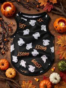 PETSIN 1pc Comfortable & Breathable Pet Dog Cat Halloween Ghost Print Vest - Multicolor - View 3