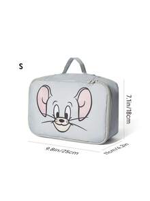 TOM & JERRY X SHEIN 卡通貓鼠旅行收納袋，適合學生/成人，衣物/化妝品收納袋，3種尺寸，單件/套組販售 - 灰棕藍 - 查看 5