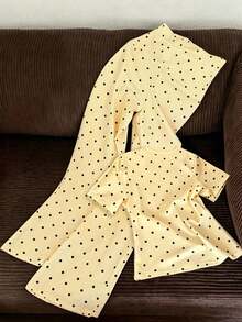 GlowEve CURVE Women's Casual Polka Dot Print T-Shirt And Pants 2 Pieces Set, Summer - Multicolor - View 2
