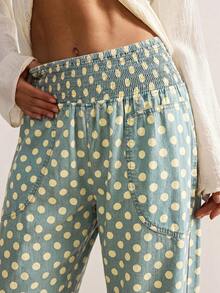 Bohemela Women's Loose Solid Color Woven Wide Leg Pants, Spring/Summer - Medium Wash - View 3