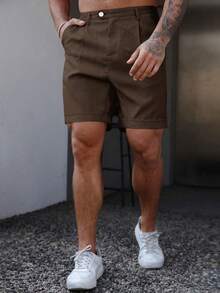 Manfinity Homme 男士夏季休閒百搭純色短褲 - 咖啡棕 - 查看 3