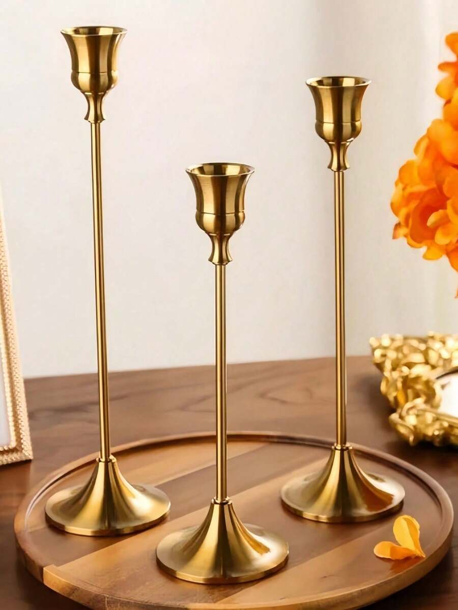Polished Metal Candle Holder Set - Elegant Table Centerpiece For Weddings, Mother's Day, Halloween, Christmas & Thanksgiving. Versatile Home, Hotel & Party Decor. Perfect Autumn Room Accent & Gift Idea (Candles Not Included). - multicolor - View 1
