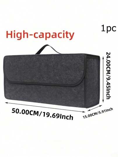 1pc Felt Fabric Foldable Car Trunk Storage Bag, Black/Gray, Internal Storage Box With Model, Vehicle Storage, Tidy Car Interior, Fashionable Storage, Reinforced Stitching, Egg Storage Box, Trunk Mat, Essential For Road Trips, Frequent Travelers