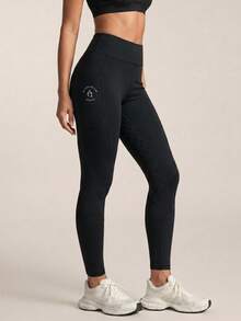 SHEIN BAE Women's Letter Print High Waist Equestrian Pants Sports - Black - View 5