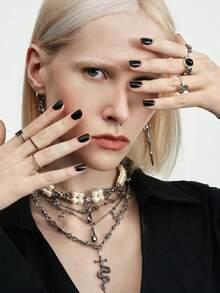MortiRose A Fashionable Light Luxury Versatile Casual Goth Punk Spice Girl Design Feeling Water Drop Cross Multi-Layer Necklace - Gun Black - View 7