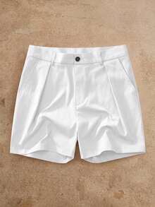 HIMLAND Men's Solid Color Fashion Button Pocket Casual Shorts - White - View 2