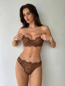 Aloruh 女款2件組蕾絲內衣套裝 - 咖啡棕 - 查看 5