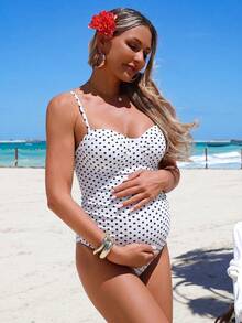 SHEIN 26SS 夏季海灘度假復古圓點鋼圈基本款休閒孕婦連身泳衣 - 彩色 - 查看 7