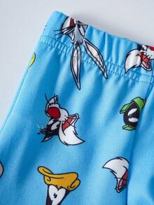 LOONEY TUNES X SHEIN 小男孩卡通印花圓領內搭背心 - 藍白色 - 查看 6