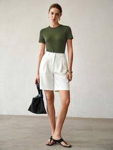 MOTF PREMIUM 女款夏季時尚百搭修身圓領T恤 - 綠色 - 查看 4