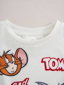 TOM & JERRY X SHEIN Baby Boy Cartoon Print Short Sleeve Crew Neck T-Shirt And Solid Color Shorts Set - Multicolor - View 3