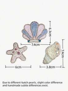 SHEIN 1 pieza Parche con aplicación cosida a mano con forma de estrella de mar y concha del océano, hecho con cuentas de colores, adecuado para ropa, pantalones, sombreros, diademas - color - Ver 2