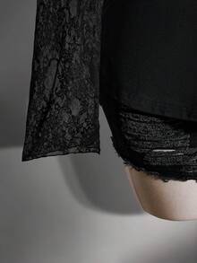 SHEIN ICON 女款大尺碼秋冬復古性感千禧風Y2K簡約休閒街頭風露肩上衣 - 黑色 - 查看 5
