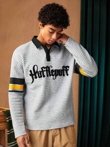 HARRY POTTER X SHEIN 男士字母圖案拼接領落肩袖POLO衫 - 彩色 - 查看 5