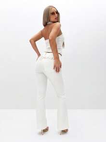 BABYPHAT Low Waist Stretch Denim Bootcut Flare Jean With Signature Logo Waistband Detail Spring Summer Vintage Y2K Style - White - View 2