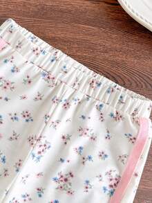 SHEIN Vintaside Kids 新生女嬰粉黑時尚套裝 短袖上衣配3D蝴蝶結 可愛套裝 適合0-9個月嬰兒 - 米色 - 查看 8