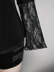SHEIN ICON 女款大尺碼秋冬復古性感千禧風Y2K簡約休閒街頭風露肩上衣 - 黑色 - 查看 7