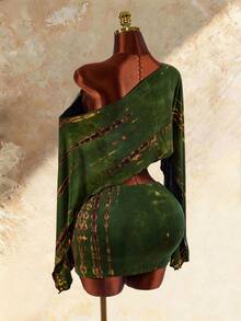Amplova Women's 2 Pieces Dark Green Branch Sexy Bohemian Boho Art Style Cover-Up Set Vacation Summer - Army Green - View 8