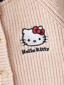HELLO KITTY AND FRIENDS | SHEIN GraphicGems Baby Girls Cardigans Embroidered Top Design Black Apricot Knit Sweater Baby Clothes Comfortable Soft Sporty All-Match Versatile Sweet Cute Casual Minimalist Daily Suitable For Autumn Winter Travel Outing Party Outdoor Play Picnic School - Apricot - View 7