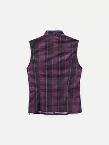 Nöista Plaid Mandarin Collar Top With Keyhole Neckline For Going Out And Vacation Styling. - Purple - View 10