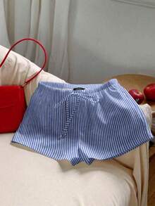 SHEIN LUNE 休閒簡約條紋女款短褲，適合夏季穿著 - 彩色 - 查看 7