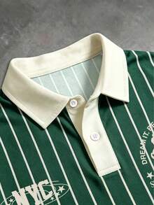 Manfinity EMRG Camisa polo de manga corta con patrón de letras y rayas para hombre, ceremonia - Multicolor - Ver 4