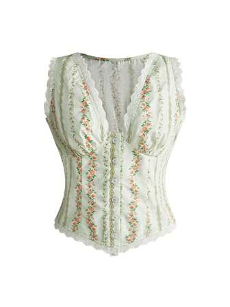 Sweetness Blouse pour femmes à motif floral vert marguerite et pâte de haricot douce pour le port quotidien en été