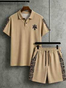 NEOREFINED Men's Letter Print Short Sleeve Polo Shirt And Shorts Casual Set - Multicolor - View 2