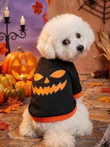 PETSIN 1 Pc Terrifying Pumpkin Halloween Printed Clothes Black Splicing Cat And Dog Warm - Multicolor - View 5