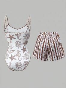 Swim Oasis 26SS 春夏度假風 魚骨波西米亞風 一件式泳衣附短褲 2件套 - 彩色 - 查看 7