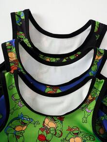 TEENAGE MUTANT NINJA TURTLES | SHEIN Young Boy Cute Fashionable Cartoon Pattern Print Crew Neck Tank Top - Multicolor - View 6