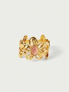 Glisma Cincin Emas 18k Berlapis Emas dengan Motif Bunga, Batu Geometris, Sederhana, Elegan/Mewah/Klasik, Cocok untuk Musim Panas/Pantai/Pesta Dansa/Pesta, Berlapis/Batu Permata/Seksi/Vintage - Yellow Gold - View 12