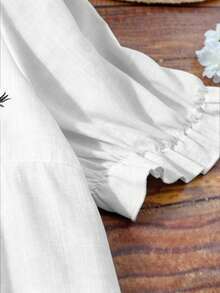 SHEIN LUNE CURVE 大尺碼女款刺繡春夏浪漫時尚百搭日常通勤休閒襯衫 - 白色 - 查看 6