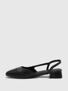 CUCCOO BIZCHIC Zapatos de tacón grueso con punta puntiaguda y bloques de color para mujer, primavera/verano - Tinta negra - Ver 4