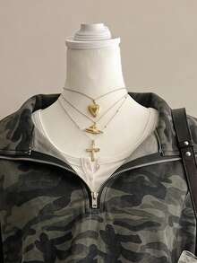 SHEIN EZwear 女款復古經典迷彩半拉鍊運動衫，棕色調，秋季休閒街頭風，適合多種場合，Y2K復古風，返校季秋冬上衣 - 彩色 - 查看 4