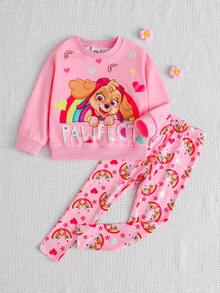 SHEIN | PAW Patrol 女童字母卡通印花長袖衛衣與長褲休閒日常套裝 - 彩色 - 查看 4