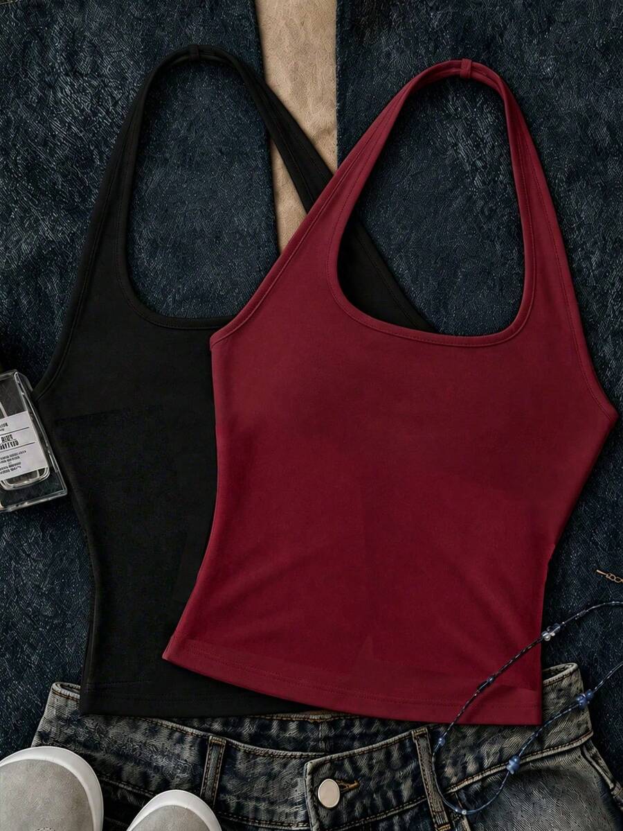 Tween Girl Tween Girl Casual Versatile Solid Color Halter Tank Top Pcs - Multicolor - View 1