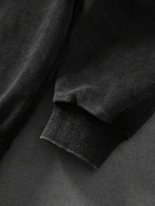 ROMWE MEN Herr vintage tvättad fleece hoodie - Svart - Visa 3