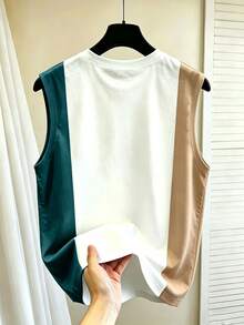 Manfinity Hypemode Camiseta de tirantes holgada casual estilo vacaciones con estampado de palmeras y bloques de color para hombre, verano, vacaciones - Multicolor - Ver 2